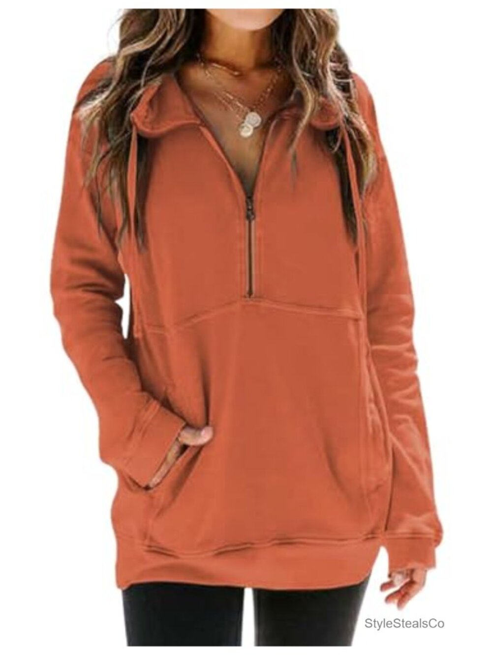 Oversized Half Zip Sweatshirt Cozy Fall Winter Pullover Women